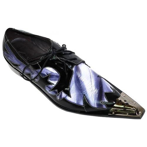 Zota Black/Purple Pointed Toe with Metal Tip Leather Shoes A248/3